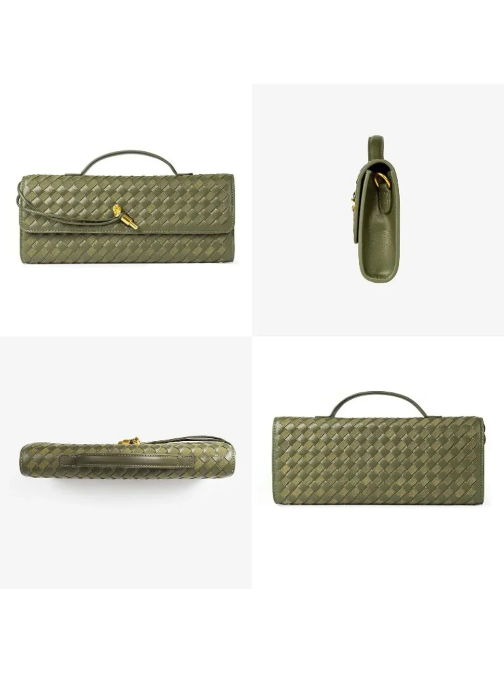 Women Olive Woven Leather Suede Woven Clutch Purse For Evening Crossbody Bag